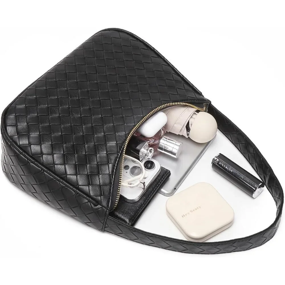 Women Bz Black Imported Polyester Pu Leather Zipper Closure Mini Tote Handbag - Picture 5 of 6